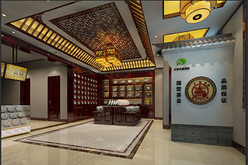 奎文古朴典雅的中式茶叶店大堂设计效果图